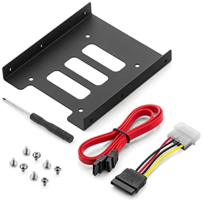 Immagine di deleyCON Telaio di Montaggio per Dischi Rigidi da 2,5&quot; Adattatore SSD a 3,5&quot; Rimovibile Staffe Guide Incluse Viti Cavo SATA Alimentatore e Cacciavite