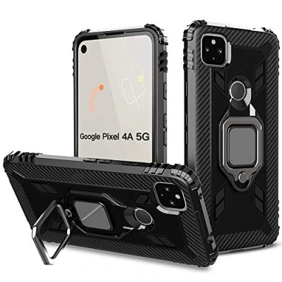 Immagine di TANYO Cover per Google Pixel 4A 5G (Not for 4G Version), Custodia TPU Silicone con Supporto, Protettiva Armor Custodie Antiurto Bumper, Case Protezione Armour Caso, Nero