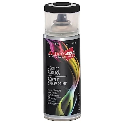 Immagine di Ambro Sol V400PAST5 Smalto Acrilico Multiuso, Vernice Brillante per Interni ed Esterni, Adatto Qualsiasi Tipo di Materiale, Bomboletta Spray in Banda Stagnata Riciclabile 400 ml, Nero Lucido