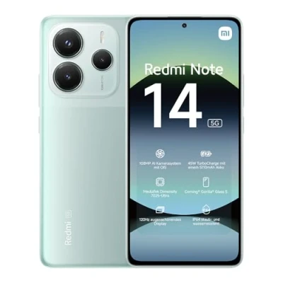 Immagine di Smartphone Xiaomi Redmi Note 14 5G, 8+256GB, Sistema fotografico AI da 108MP, batteria 5110mAh, display con tecnologia Eye Care 120Hz, funzionalità (caricabatterie non incluso), Verde