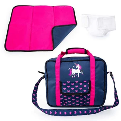 Immagine di Bayer Design 69254AC Accessori Per Bambole, Borsa, Fasciatoio Portatile, Pannolino, Rosa, Blu, Único Rno