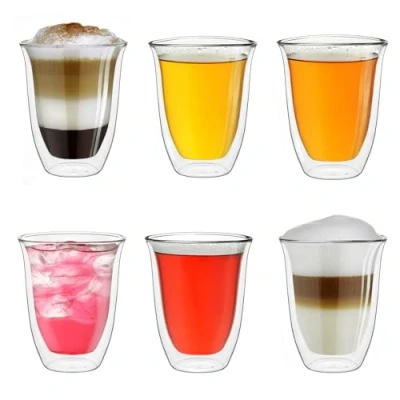 Immagine di bicchieri a doppia parete 250ml &quot;DG V&quot;, bicchiere termico grande in vetro borosilicato, da caffè, tè, latte 6x 6 pezzi (confezione 1)