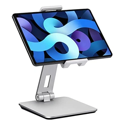 Immagine di SHUOSUO Supporto Tablet Regolabile e Pieghevole, Porta in Alluminio Tavolo Girevole a 360, Compatibile con iPad Pro/Air/Mini, Samsung Tab, Surface Pro, Kindle Fire (7 13&quot;) (Argento)
