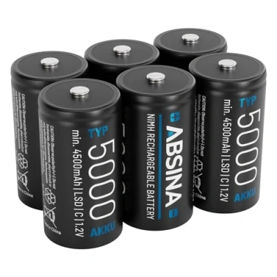 Immagine di ABSINA 6x Pile ricaricabili C Baby LR14 5000 con bassa autoscarica NiMH 1,2V &amp; al menos 4500mAh type C, tipo R14