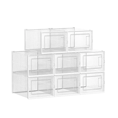 Immagine di SONGMICS LSP08MWT Scatole portascarpe, pieghevole, per dimensioni fino a 46, colore: trasparente e bianco