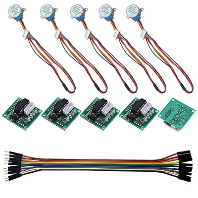 Immagine di Motore passo CUQI, 5 set 28BYJ 48 ULN2003 5V + scheda driver ULN2003, cavo Dupont a 10 pin FM AM