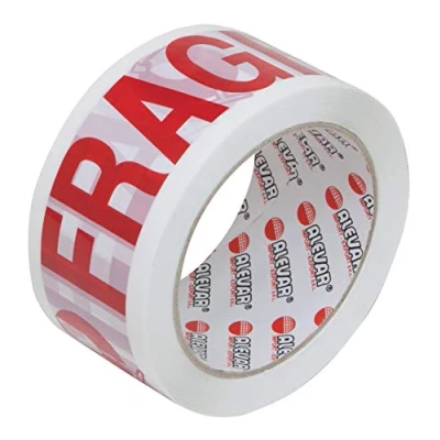 Immagine di Alevar Nastro Adesivo Fragile da Imballaggio, Formato 50 mm x 66 m, Scritta in Colore Rosso su Fondo Bianco, Confezione 6 Pezzi