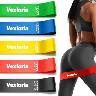 Immagine di Vexloria Set di Elastici Fitness 5 Livelli Resistenza per Allenamento a Casa, Palestra, Yoga. Include Custodia da Trasporto, Ideali Esercizi Completi del Corpo