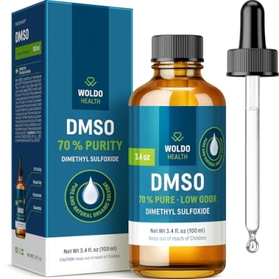 Immagine di DMSO 70% con acqua demineralizzata 30% Dimetilsolfossido di qualità farmaceutica pipetta e tappo contagocce 100 ml