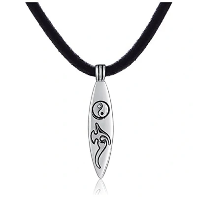 Immagine di DonDon Collana da uomo in caucciù, 50 cm, con ciondolo a forma di tavola surf yin yang, acciaio inox, confezione velluto nero
