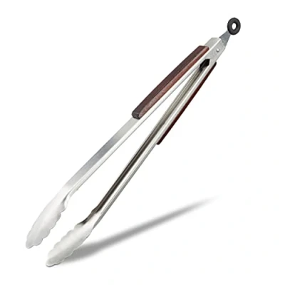 Immagine di Relaxdays, argento Pinza da Cucina, Acciaio &amp; Manico Legno, Accessori per Cucinare, Forchettone Spaghetti Insalata,38cm, inox