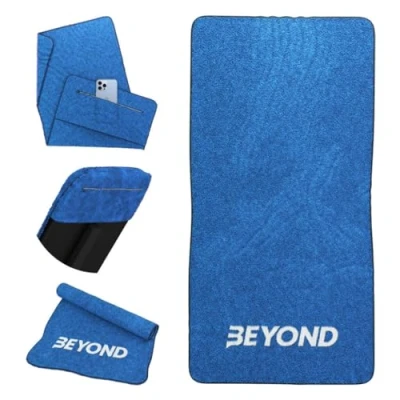 Immagine di Beyond Asciugamano da palestra con tasca cerniera, in cotone, altamente assorbente, per CrossFit, sollevamento pesi e corsa, colore: blu