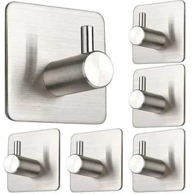 Immagine di CYILIUEN Confezione da 6 ganci autoadesivi bagno per cucina, asciugamani, chiavi, argento 1407B5