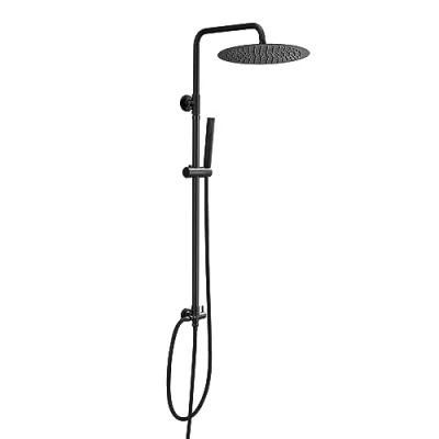 Immagine di JOHO Colonna Doccia Nero Opaco in Acciaio Inox Saliscendi con Soffione Senza miscelatore (D30cm tondo)