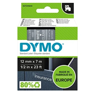 Immagine di DYMO 45020 Cassetta nastro Colore Nastro: Trasparente carattere: Bianco 12 mm 7 m