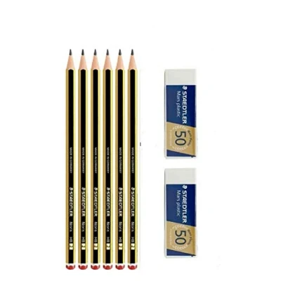 Immagine di Staedtler Noris 120 HB Matita in graffite Set da 6 matite + 2 Gomme cancellare Mars plastic 526 50