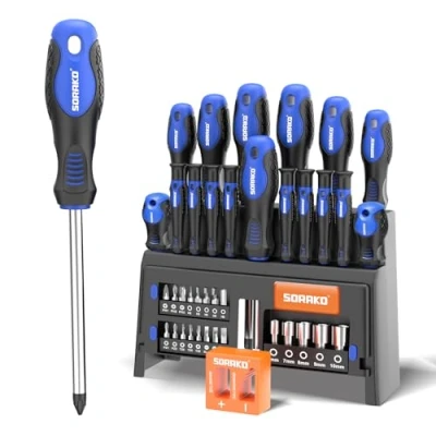 Immagine di SORAKO Set Cacciaviti, di 40 Cacciaviti Magnetici con a Testa Piatta e Phillips, Resistente Strumento Cacciavite Manuale Supporto Archiviazione