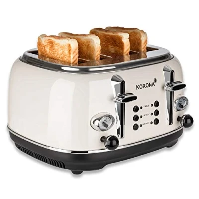 Immagine di Korona 21676 Tostapane 4 fette crema indicatore del livello di tostatura scongelare, tostare 1630 watt attacco panino vassoio raccogli briciole centratura della fetta pane