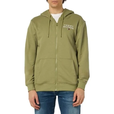 Immagine di Tommy Hilfiger Uomo Felpa con Cappuccio e Zip Cerniera, Verde (Faded Olive), L