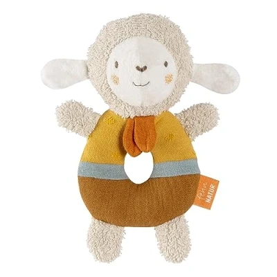 Immagine di Fehn Pecora da Afferrare ad Anello Fehnnatur, Peluche in Cotone Biologico, Giocattolo per Bambini con Sonaglio l&#039;Apprendimento Ludico, Neonati e 0+ Mesi