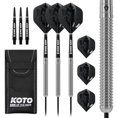 Immagine di KOTO Freccette Kingmax 90% 25 G, Argento, Incl. 3 Barili, Alette + Aste &amp; Portafoglio per
