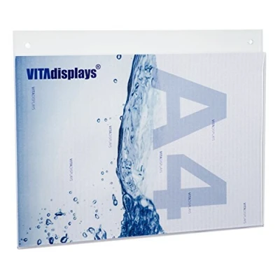 Immagine di VITAdisplays Supporto per poster, formato DIN A4, da appendere in orizzontale, con fori PLEXIGLAS originale come cartello informativo trasparente