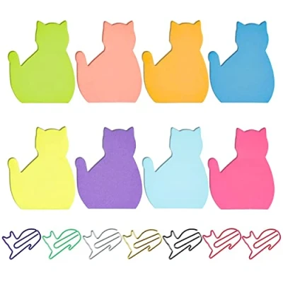Immagine di 240 fogli di gatto a forma foglietti adesivi, con 7 pezzi clip carta, cartone animato animale note, colore ufficio self adhesive memo, adatto per uffici e famiglie