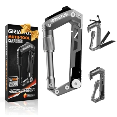 Immagine di Moschettone Portachiavi 8en1 Multitool Coltello Multiuso Pesante Moschettoni Arrampicata Con Apribottiglie Righello Sega Cacciavite Per Amaca, Borse, Zaino, Campeggio, Altalena Regali Natale