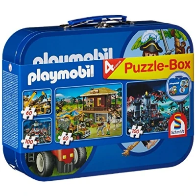 Immagine di Schmidt Playmobil Puzzle Box, Valigetta di Metallo, 2 x 60 Pezzi/2 100 Pezzi