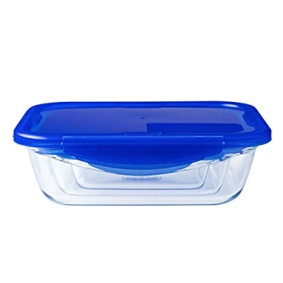 Immagine di Pyrex Cook&amp;Go Teglia Multiuso Rettangolare con Coperchio Ermetico, TrasparenteYBlu, 30 x 23 9 cm, 3,30 L