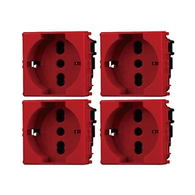 Immagine di Presa Schuko Rosso, Compatibile Con Vimar Plana (4 Pezzi)