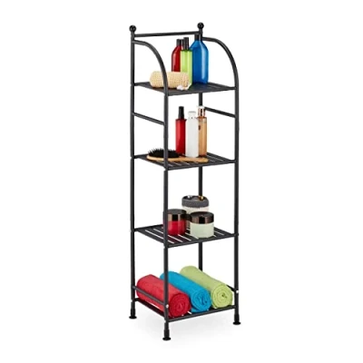 Immagine di Relaxdays Scaffale in Metallo, HxLxP: 115 x 33 28 cm, Mobiletto Cucina e Bagno, 4 Ripiani, Mensole Multiuso, Nero, Lega di Acciaio