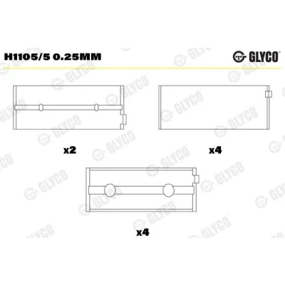 Immagine di GLYCO H1105/5 0.25mm Cuscinetto albero a gomito FORD: Focus Mk1 Hatchback, Transit Connect Van