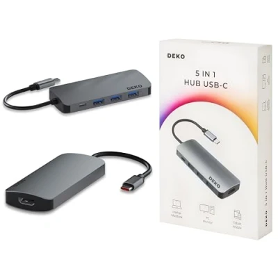 Immagine di Deko LITE Hub USB C Docking Station, Stazione di Attracco, Aggancio, Adattatore 5 in 1 PD 100 W HDMI 4k 60Hz 3xUSB 3.1 Gbps per iPhone 15/15 Pro, MacBook Pro/Air, iPad Surface