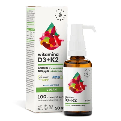 Immagine di Aura Herbals Vitamina D3 2000 UI + K2 100 μg Vegan, gocce, 50 ml