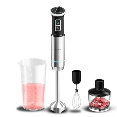 Immagine di Cecotec Frullatore a Immersione Power Neutron 1100Max Cream&amp;Crush, 1100 W, 4 Lame Rivestite in Titanio, Velocità Regolabile, Funzione Turbo, Piedino XL, Bicchiere da 800 ml, Tritatutto e Frusta