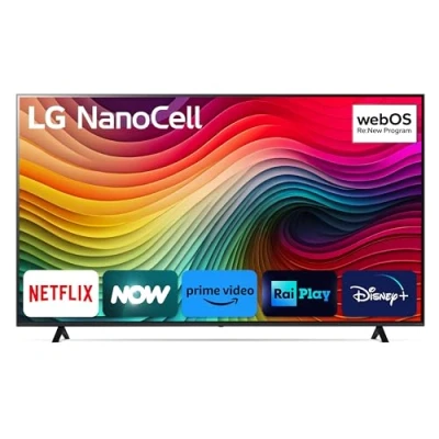 Immagine di LG NanoCell 75&#039;&#039;, Serie 81 2024, 75NANO81T6A, Smart TV 4K, Processore α5 Gen7, 20W, 3 HDMI, Filmmaker Mode, Game Optimizer, Alexa, Wi Fi, webOS 24, Telecomando puntatore, Ashed Blue