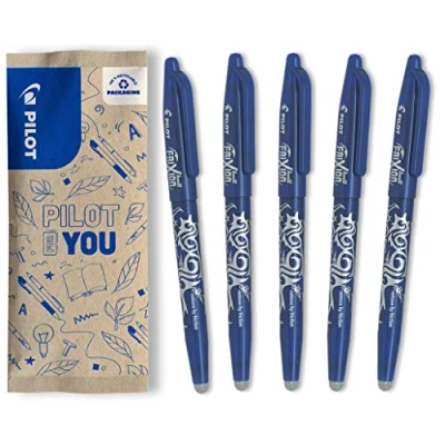 Immagine di PILOT, Frixion Ball Pacco Da 5, Penna Cancellabile Al Calore con Inchiostro Termosensibile, Roller Ricaricabile Gommino Integrato, Colore Blu, Tratto Medio