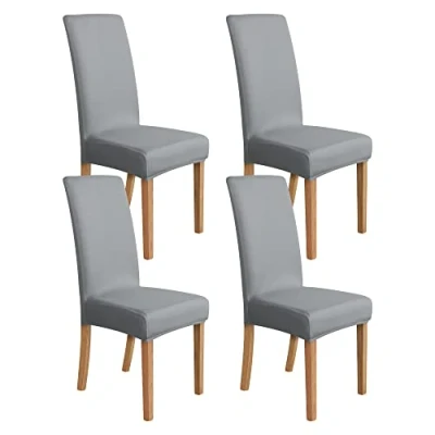 Immagine di Amazon Basics, Fodera per sedia da pranzo elasticizzata, grigio chiaro (confezione 4)