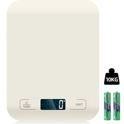 Immagine di bilancia da cucina digitale, 10 kg, con display LCD e funzione tara, per cuocere cucinare, misurare ingredienti, esattamente 1 g (bianco)