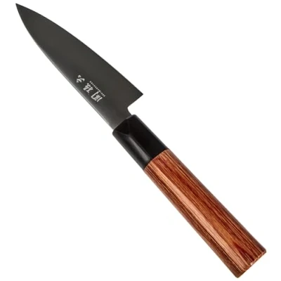 Immagine di KAI Seki Magoroku Redwood coltello da officina lunghezza Lama 10 cm Acciaio al carbonio 1K6 con 57 (±1) HRC lucidata a specchio Manico in legno di Pakka Red Wood Fatto mano Giappone