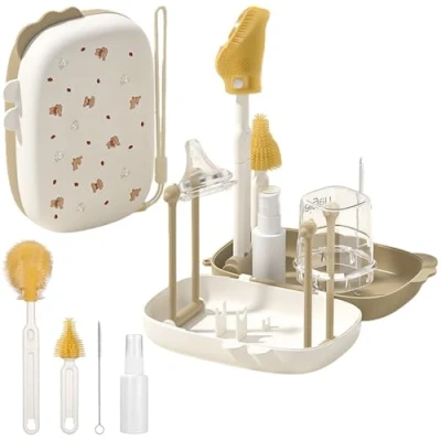 Immagine di 7 in 1 spazzole per biberon Kit completo la pulizia dei con spazzola silicone, capezzoli, spazzolas cannucce, distributore di sapone e scola biberons