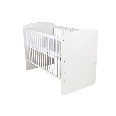 Immagine di KMbaby Lettino K2 Bianco 120 x 60 cm Con Materasso E Rete A Doghe Regolabile In Altezza Su 3 Livelli Legno Di Pino Laccato MDF