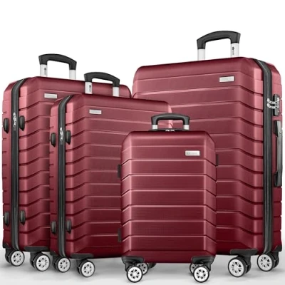 Immagine di tillvex® set di 4 valigie da viaggio + bilancia per bagagli, 8 cinghie valigia e etichette ruote, trolley TSA, custodia rigida S M L XL