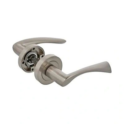 Immagine di Amig Set di 2 Maniglie in Argento a Rosetta Rotonda Con Maniglia Zamak Finitura Cromata Opaca Per Porte Passaggio Interne Diametro Ø52 mm Viti Incluse