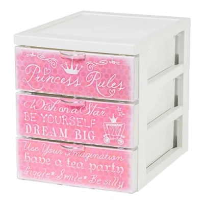 Immagine di Iris Ohyama, Torre di stoccaggio, 3 cassetti da 2 L, maniglie ergonomiche, soggiorno, camera letto, ufficio Style Chest SCF A5 Principessa