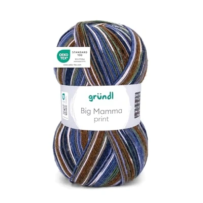 Immagine di Gründl Lana per lavorare a maglia Big Mamma Print Filato all uncinetto realizzato al 100% in poliacrilico, 400 g / 1040 m, Muschio royal indaco tor