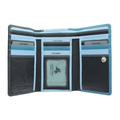 Immagine di Portafoglio di pelle tri fold. Visconti collezione Rainbow BORA Blocco RFID RB43 Azzurro Multi