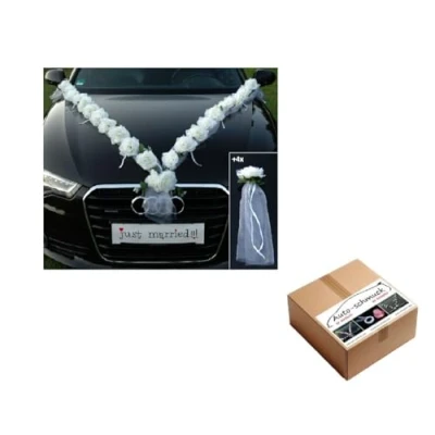 Immagine di Autoschmuck Due ghirlande di rose artificiali, decorazione per auto matrimonio (bianco)