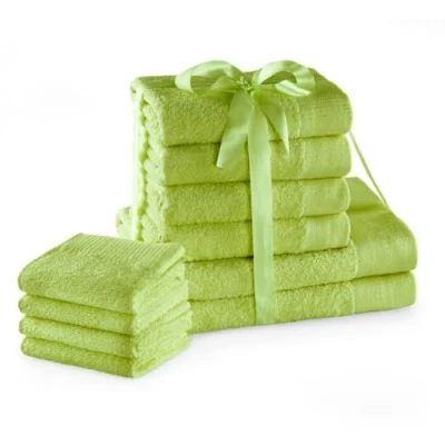 Immagine di AmeliaHome Set di asciugamani verde chiaro, 4 per ospiti, 30 x 50 cm, da 100 cm e 2 teli doccia 70 140 100% cotone, assorbente, seladone